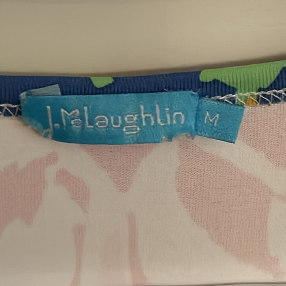 J. McLaughlin luxe pink, blue, green, yellow & white symmetrical top, size M - Picture 3 of 6